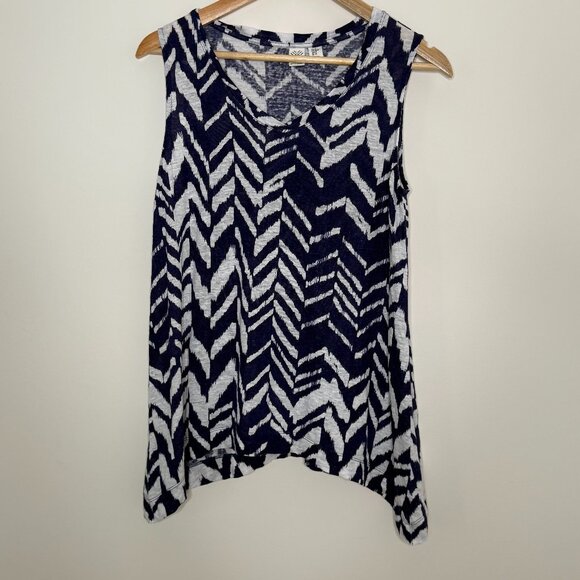 Artisan NY Blue and White Artsy Chevron 100% Linen Sleeveless Top Women's Medium - Picture 1 of 5